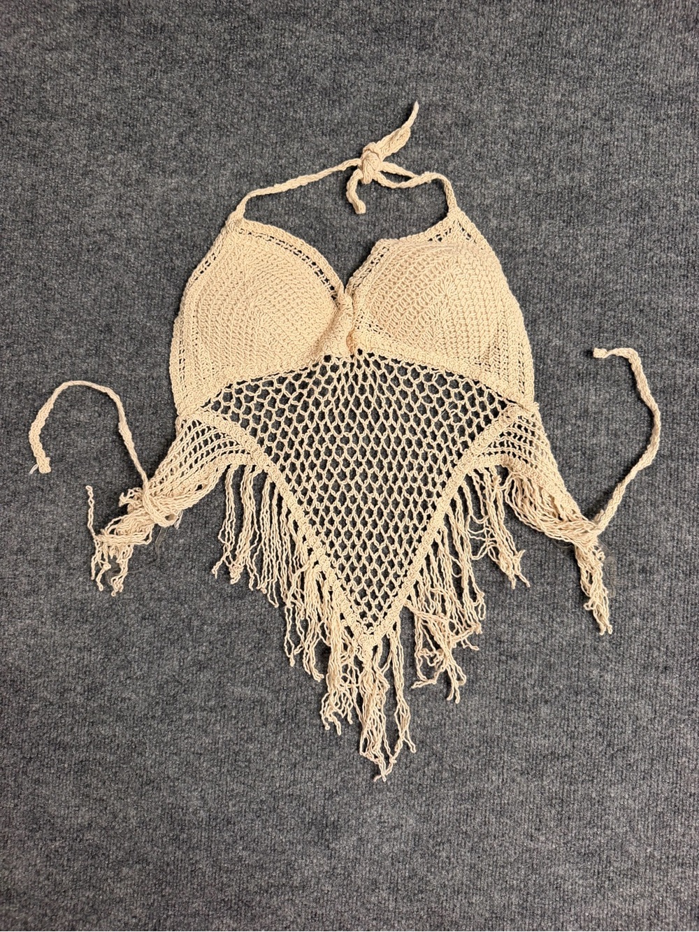 Sans Souci Crochet Fringe Halter Top - Cream